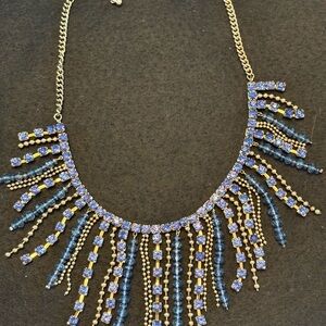#80 - Elegant Gold and Blue Fringe Necklace